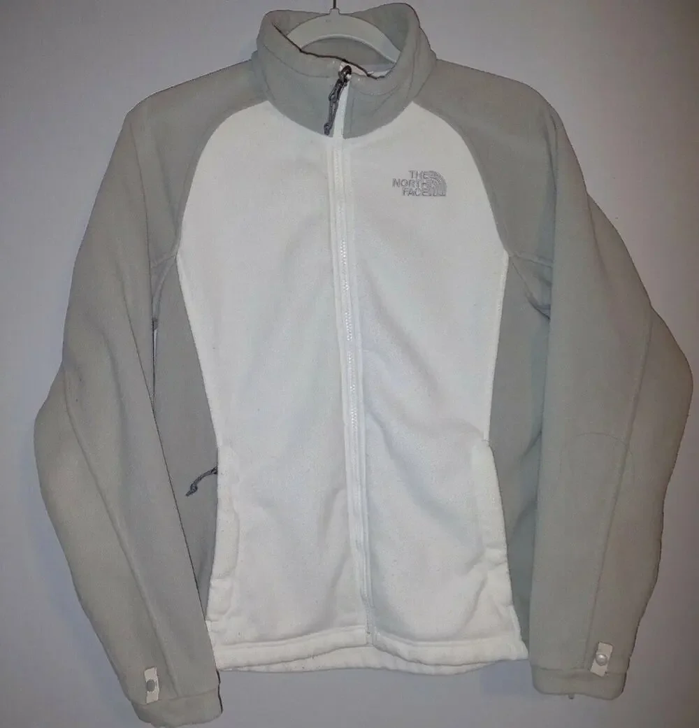 The North Face Gray White/Ivory Fleece Zip Up Jacket Size Medium *Pocket Hole